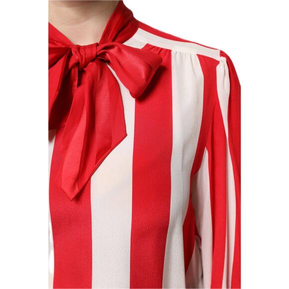 NWT Dolce & Gabbana Red White Striped Silk Crepe De Chine Blouse IT 40 S - Picture 7 of 11